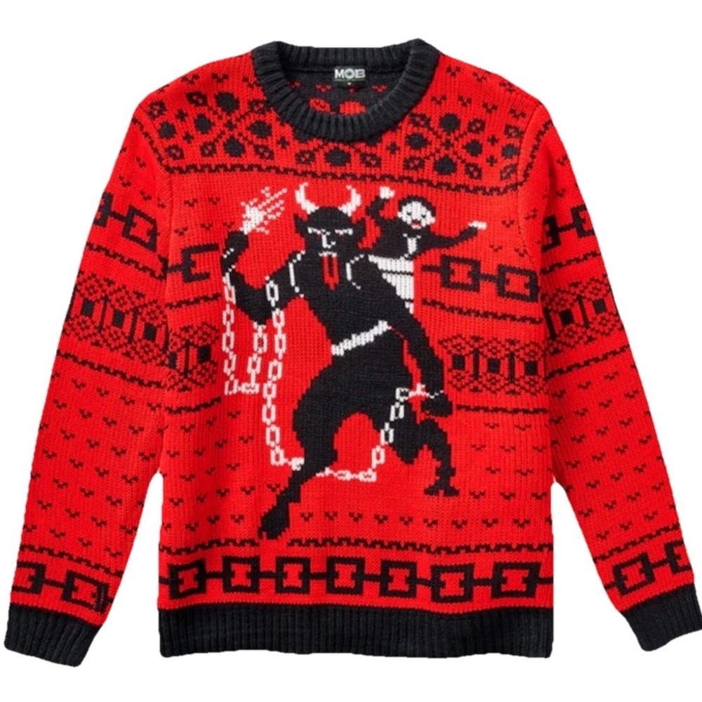 MOB Krampus Sweater Middle Of Beyond Christmas Knit Red Black Men Sz XS RARE‎